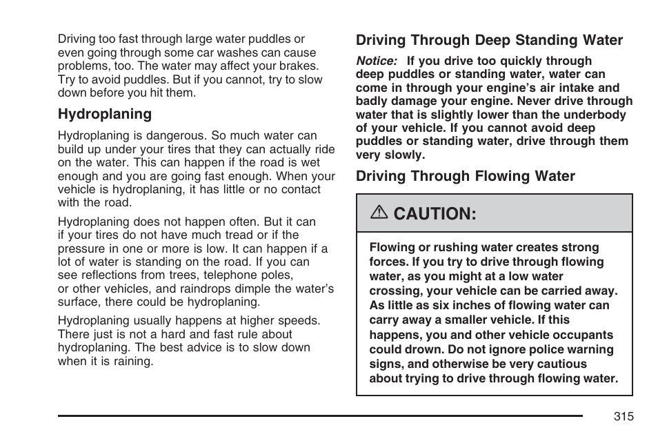 Caution | Cadillac 2007 DTS User Manual | Page 315 / 508