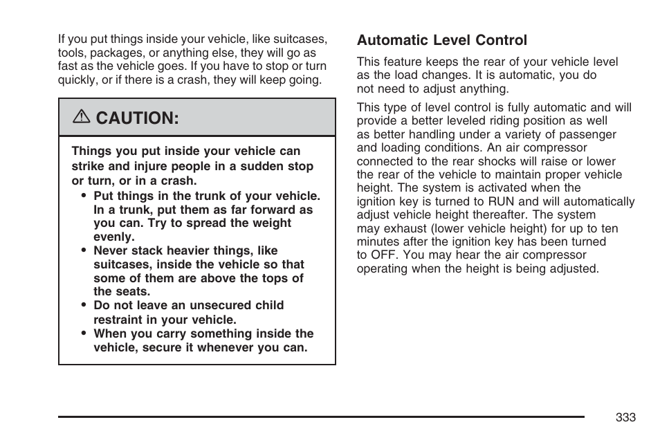 Caution | Cadillac 2007 DTS User Manual | Page 333 / 508