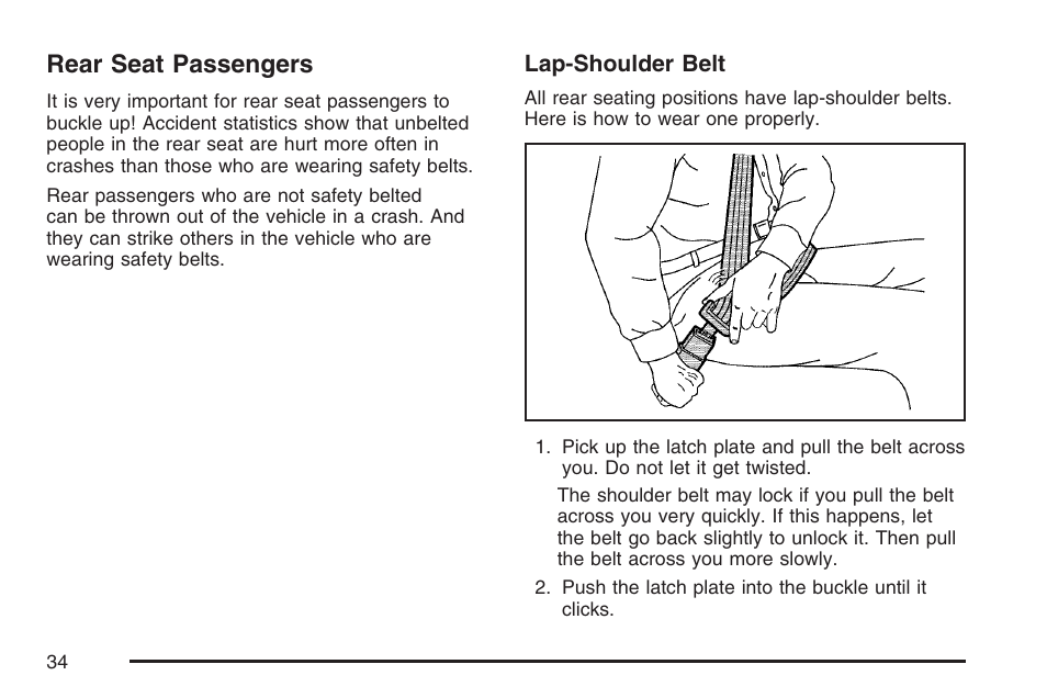 Rear seat passengers | Cadillac 2007 DTS User Manual | Page 34 / 508