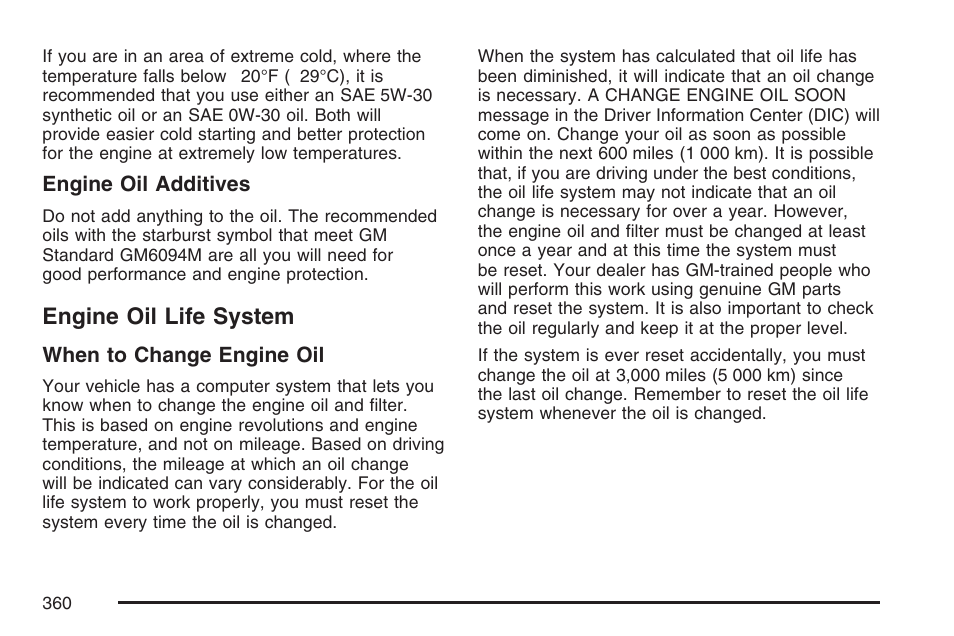 Engine oil life system | Cadillac 2007 DTS User Manual | Page 360 / 508