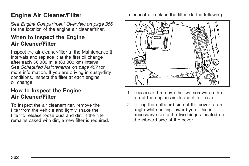 Engine air cleaner/filter, Engine, Air cleaner/filter | Cadillac 2007 DTS User Manual | Page 362 / 508