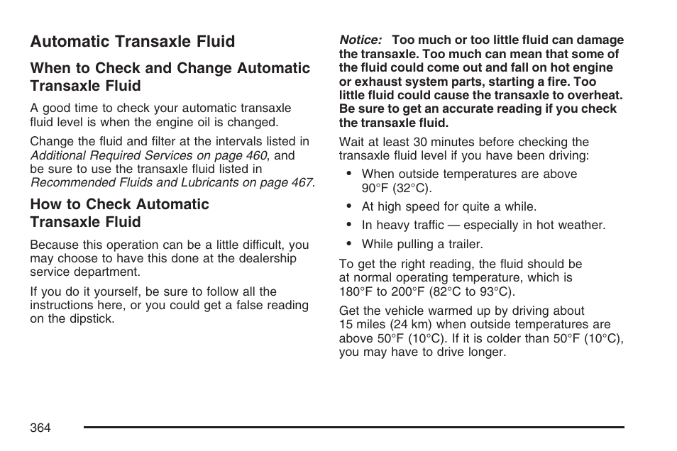 Automatic transaxle fluid | Cadillac 2007 DTS User Manual | Page 364 / 508