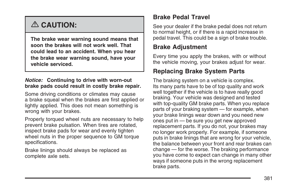 Caution | Cadillac 2007 DTS User Manual | Page 381 / 508