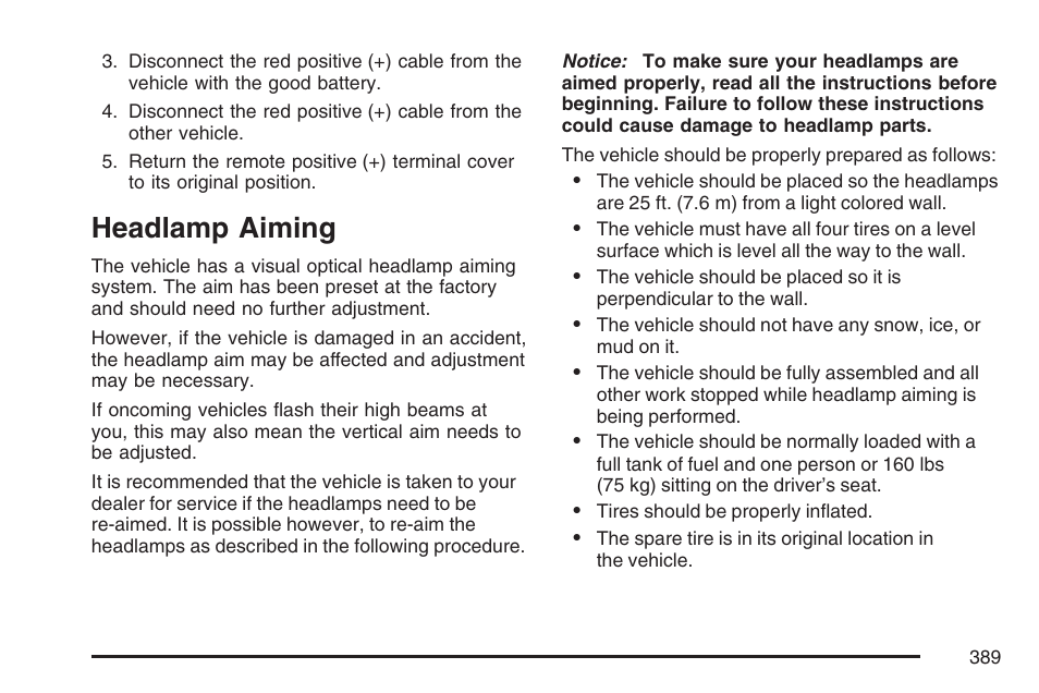 Headlamp aiming | Cadillac 2007 DTS User Manual | Page 389 / 508