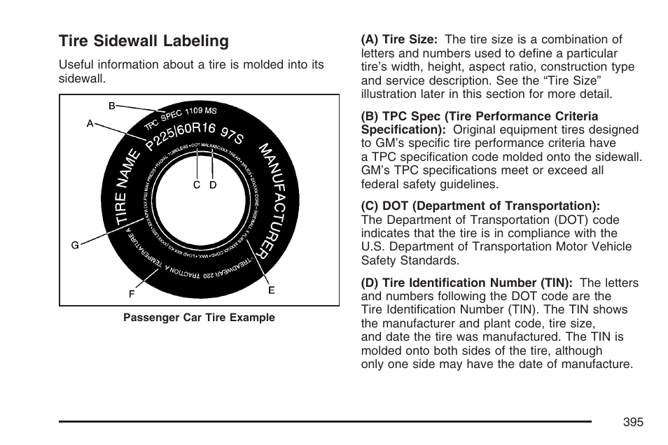 Tire sidewall labeling | Cadillac 2007 DTS User Manual | Page 395 / 508