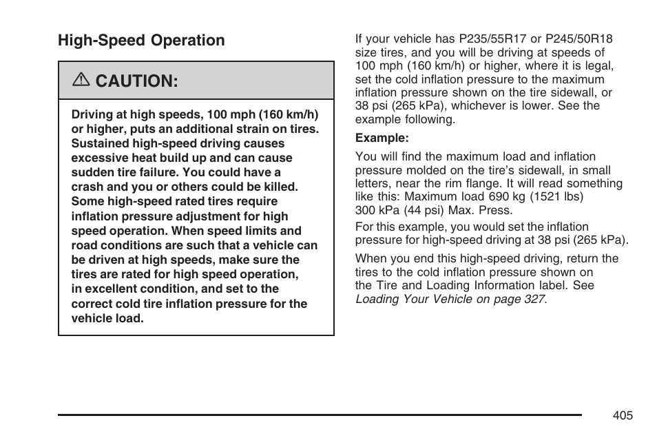 High-speed operation, Caution | Cadillac 2007 DTS User Manual | Page 405 / 508