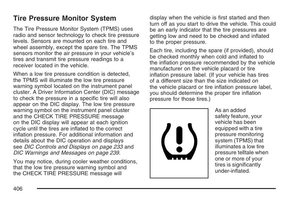 Tire pressure monitor system | Cadillac 2007 DTS User Manual | Page 406 / 508