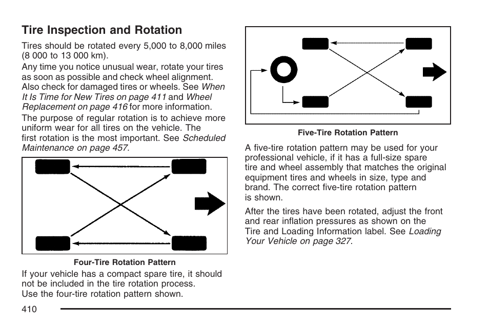 Tire inspection and rotation | Cadillac 2007 DTS User Manual | Page 410 / 508