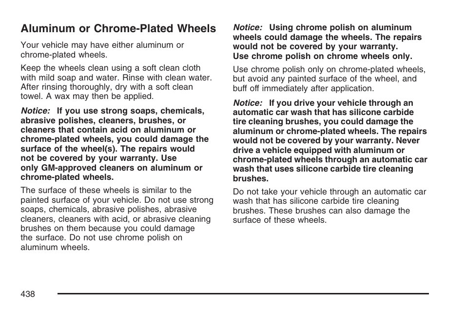 Aluminum or chrome-plated wheels | Cadillac 2007 DTS User Manual | Page 438 / 508