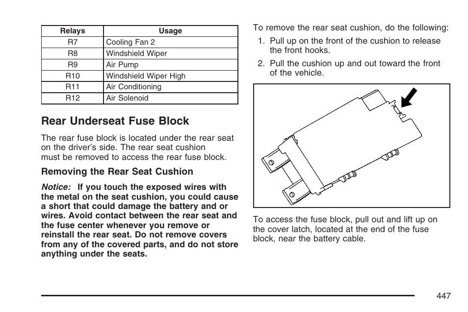 Rear underseat fuse block | Cadillac 2007 DTS User Manual | Page 447 / 508