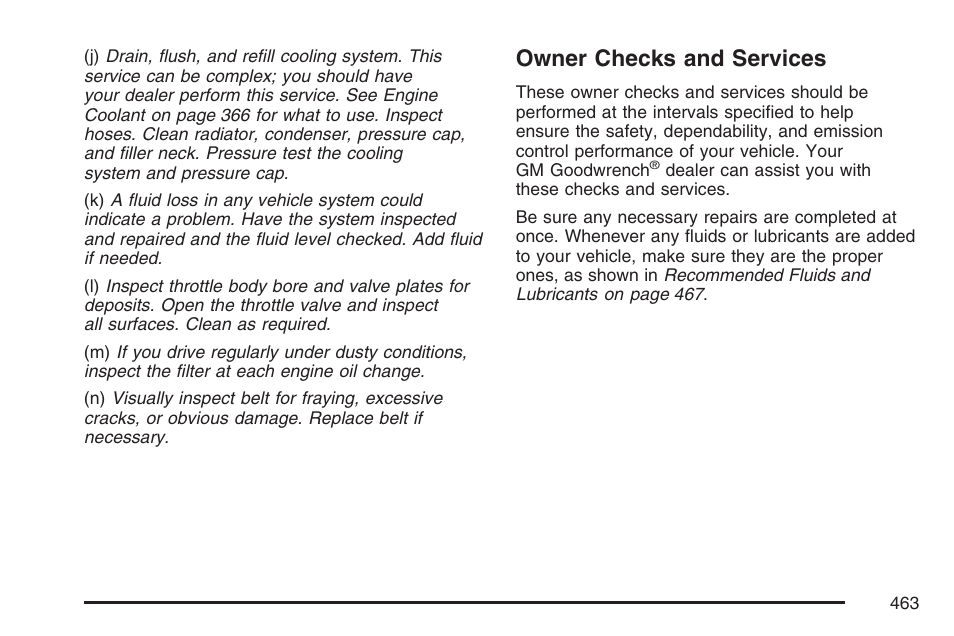 Owner checks and services | Cadillac 2007 DTS User Manual | Page 463 / 508