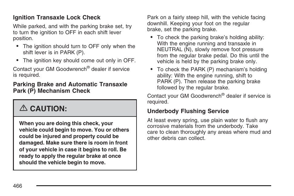 Caution | Cadillac 2007 DTS User Manual | Page 466 / 508