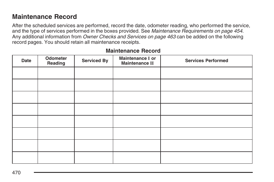 Maintenance record | Cadillac 2007 DTS User Manual | Page 470 / 508