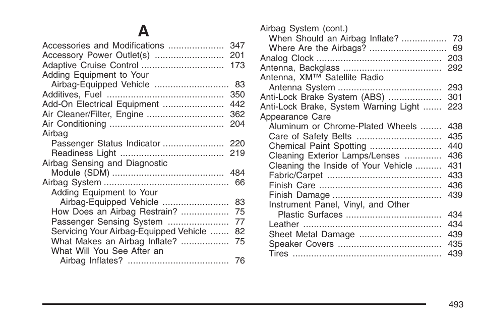 Index | Cadillac 2007 DTS User Manual | Page 493 / 508