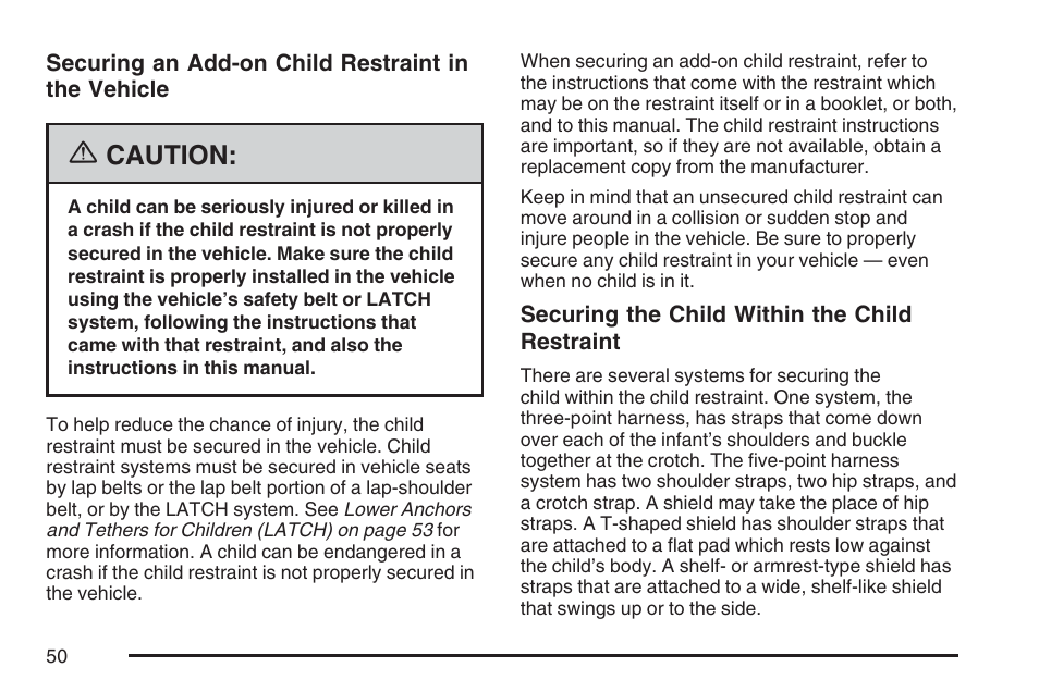 Caution | Cadillac 2007 DTS User Manual | Page 50 / 508