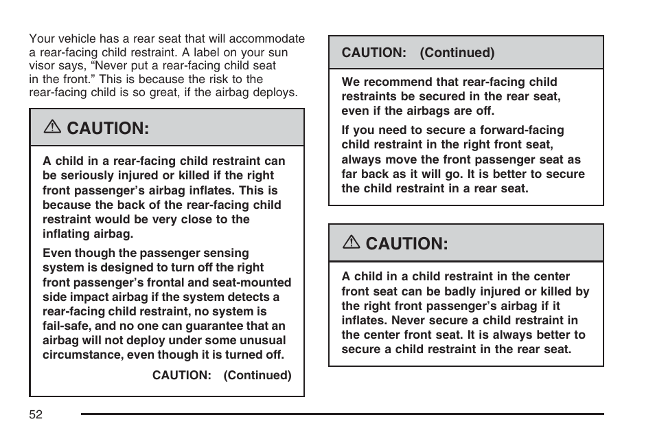 Caution | Cadillac 2007 DTS User Manual | Page 52 / 508