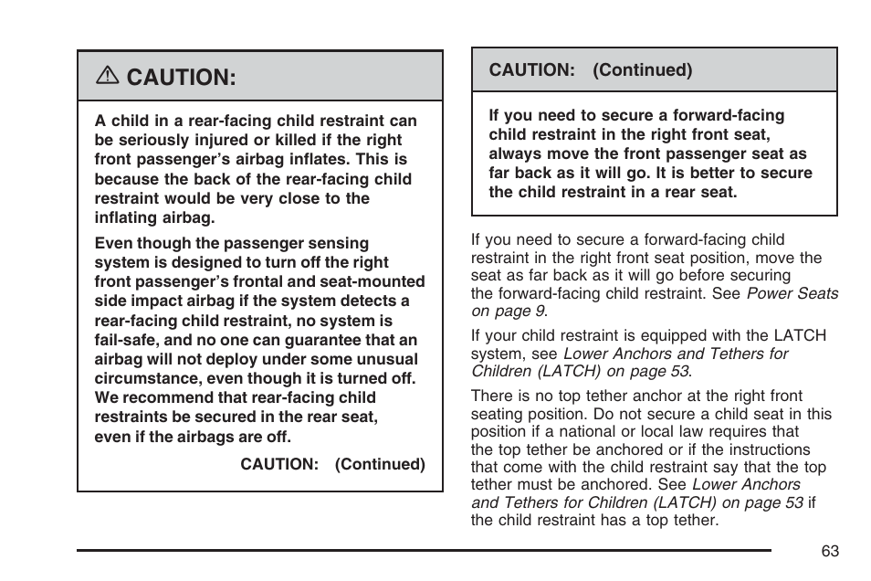 Caution | Cadillac 2007 DTS User Manual | Page 63 / 508