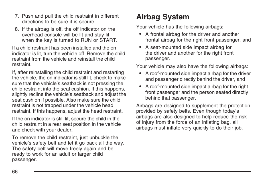 Airbag system | Cadillac 2007 DTS User Manual | Page 66 / 508