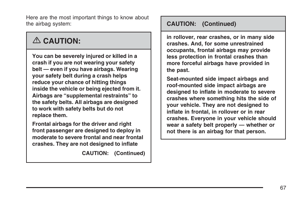 Caution | Cadillac 2007 DTS User Manual | Page 67 / 508