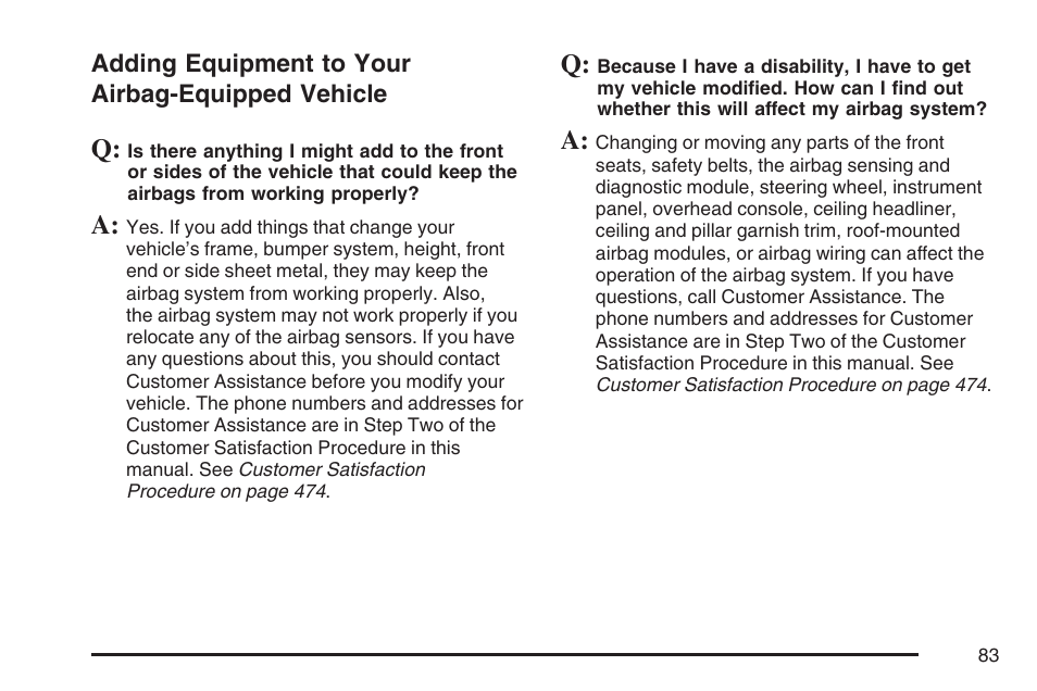 Adding equipment to your airbag-equipped vehicle, Adding equipment to your, Airbag-equipped vehicle | Cadillac 2007 DTS User Manual | Page 83 / 508