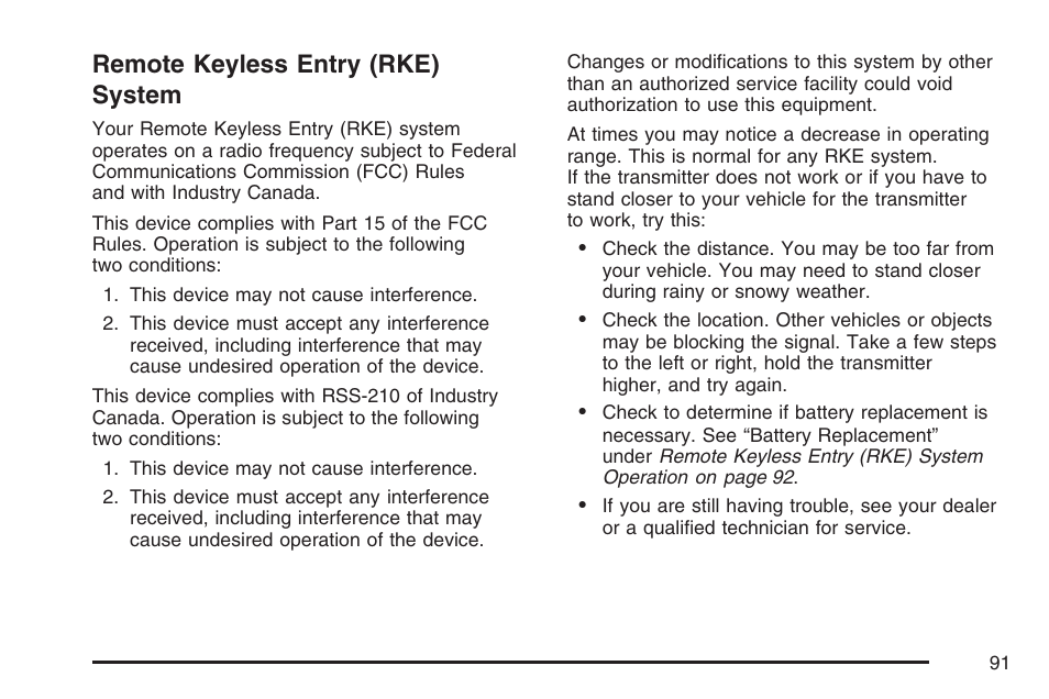 Remote keyless entry (rke) system | Cadillac 2007 DTS User Manual | Page 91 / 508