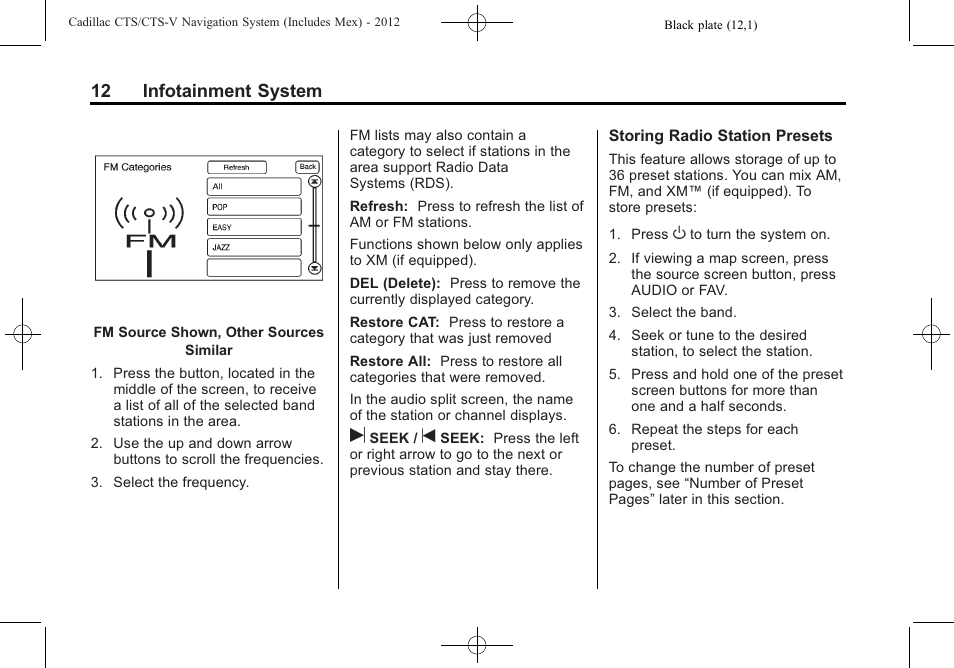 12 infotainment system | Cadillac CTS User Manual | Page 12 / 76