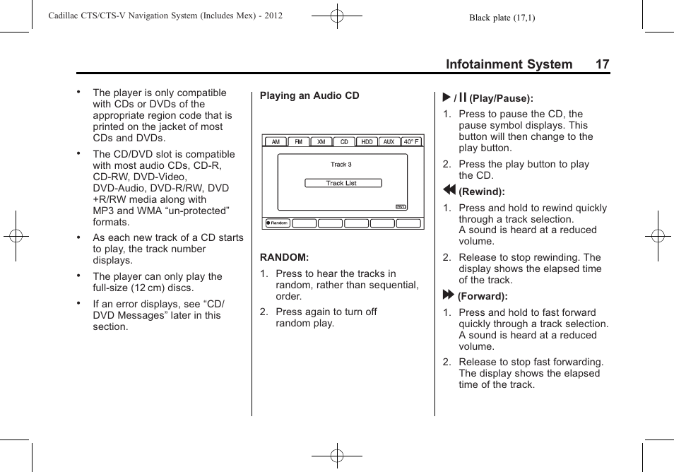 Infotainment system 17 | Cadillac CTS User Manual | Page 17 / 76