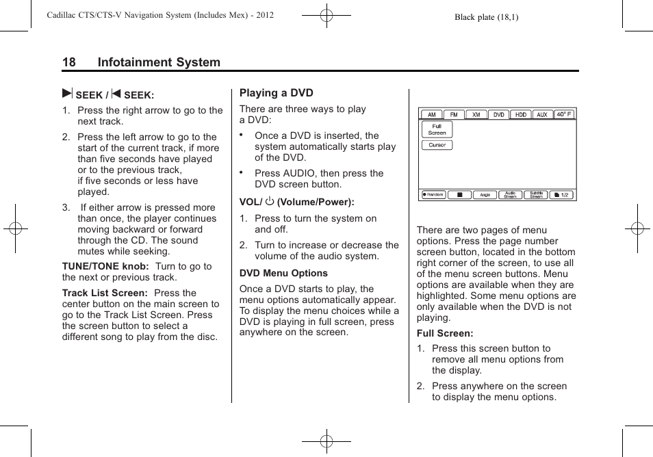 18 infotainment system | Cadillac CTS User Manual | Page 18 / 76