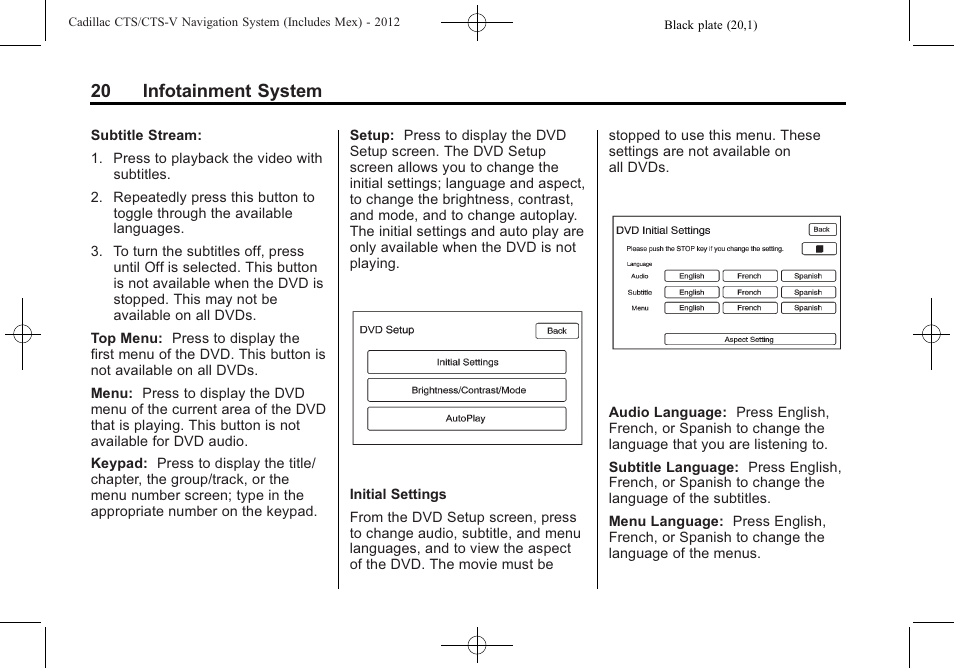 20 infotainment system | Cadillac CTS User Manual | Page 20 / 76