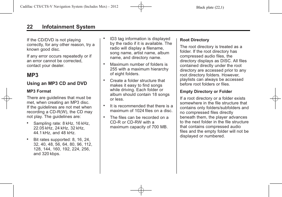 22 infotainment system | Cadillac CTS User Manual | Page 22 / 76