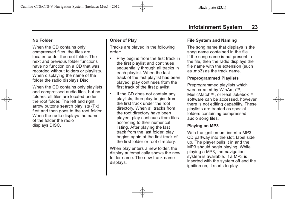 Infotainment system 23 | Cadillac CTS User Manual | Page 23 / 76