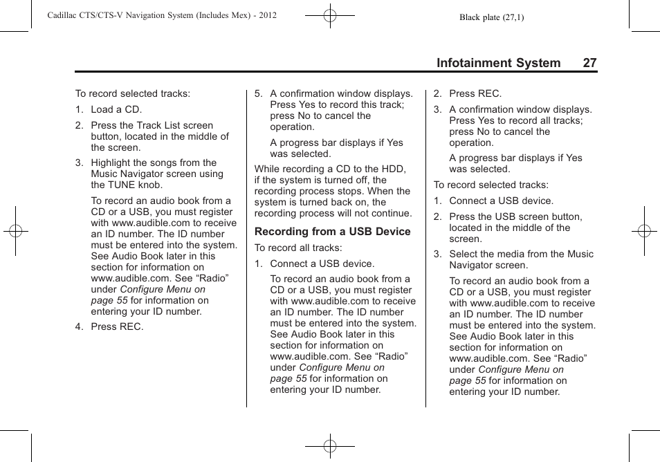 Infotainment system 27 | Cadillac CTS User Manual | Page 27 / 76
