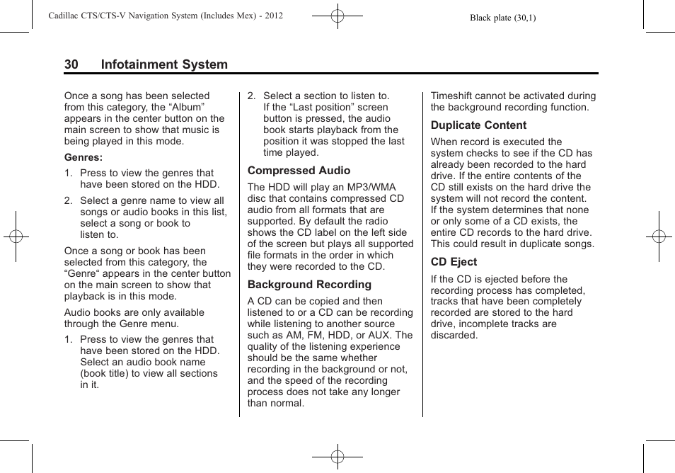 30 infotainment system | Cadillac CTS User Manual | Page 30 / 76