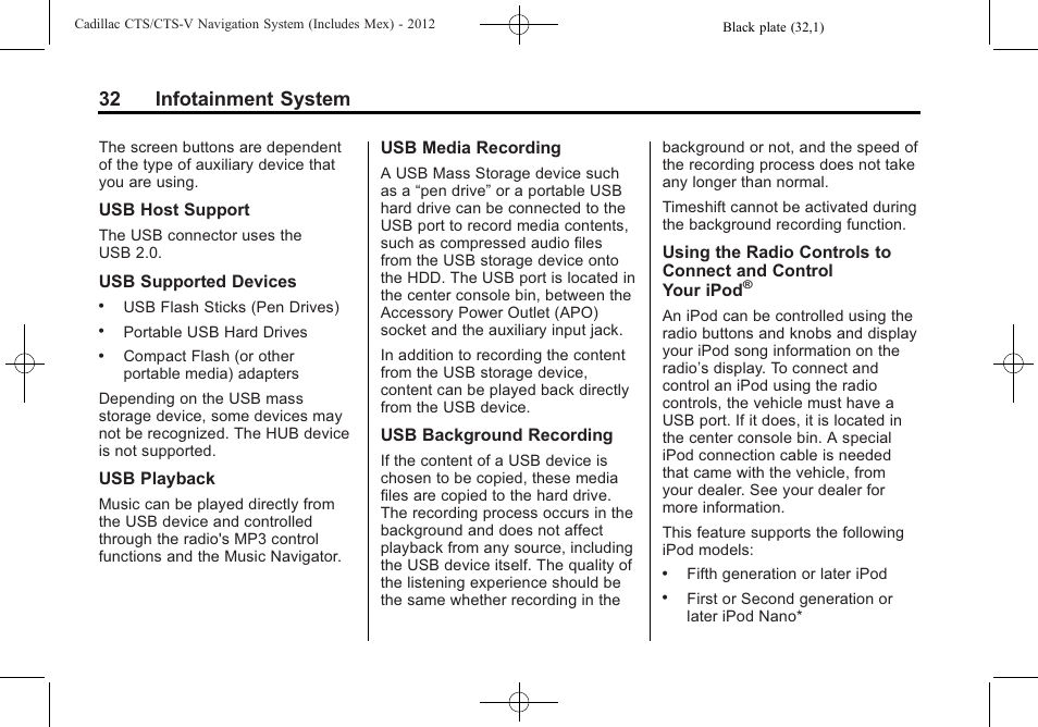 32 infotainment system | Cadillac CTS User Manual | Page 32 / 76