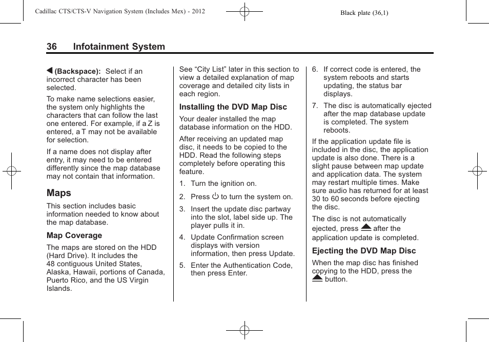 Maps | Cadillac CTS User Manual | Page 36 / 76