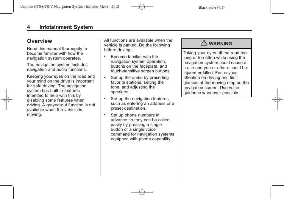 Overview, Service, 4infotainment system | Cadillac CTS User Manual | Page 4 / 76