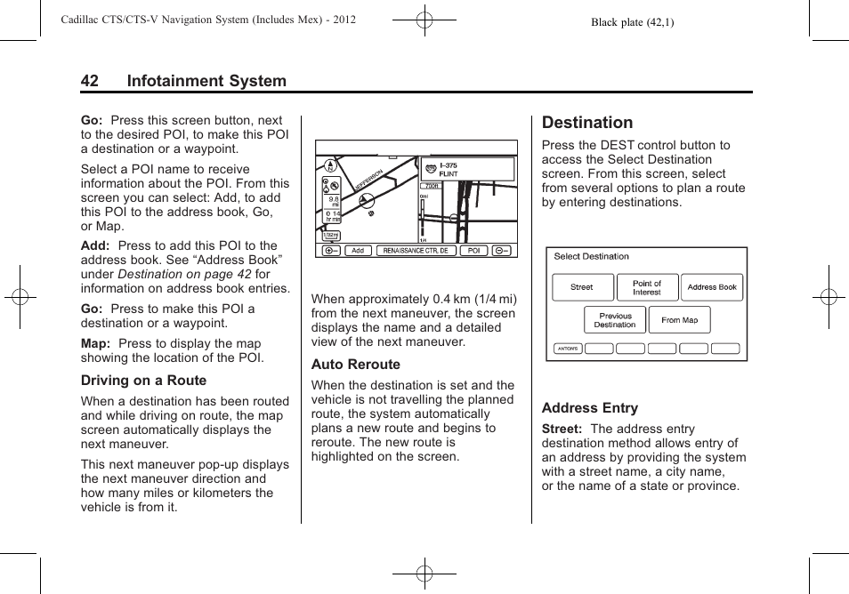 Destination | Cadillac CTS User Manual | Page 42 / 76