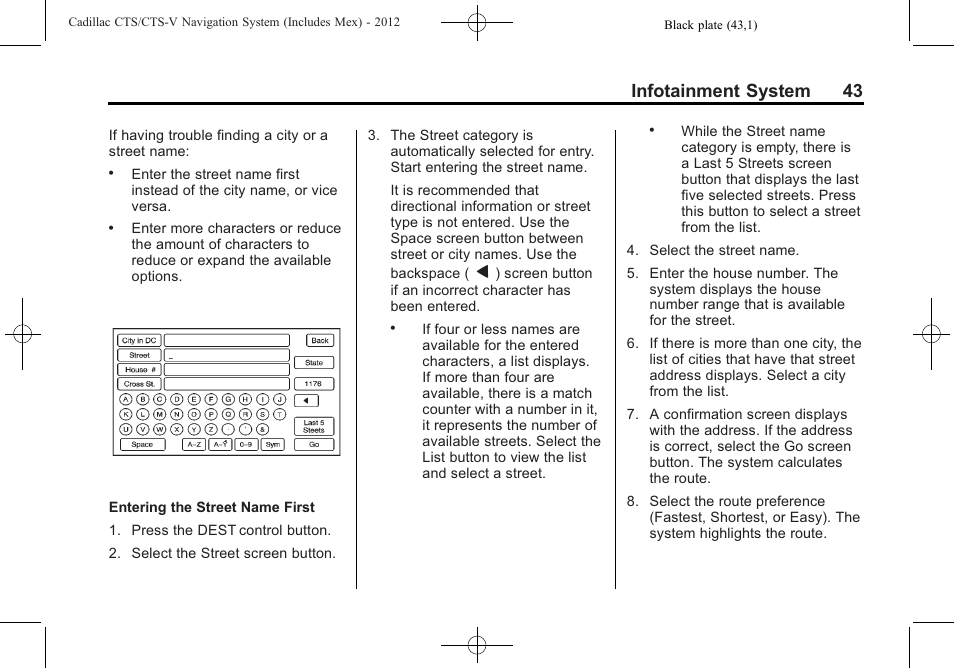 Infotainment system 43 | Cadillac CTS User Manual | Page 43 / 76