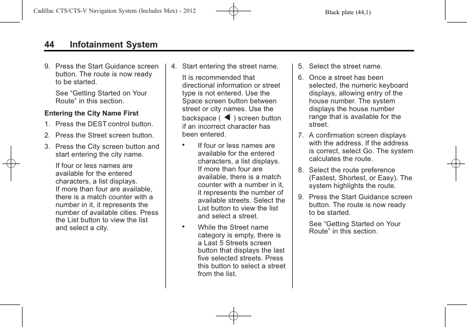 44 infotainment system | Cadillac CTS User Manual | Page 44 / 76