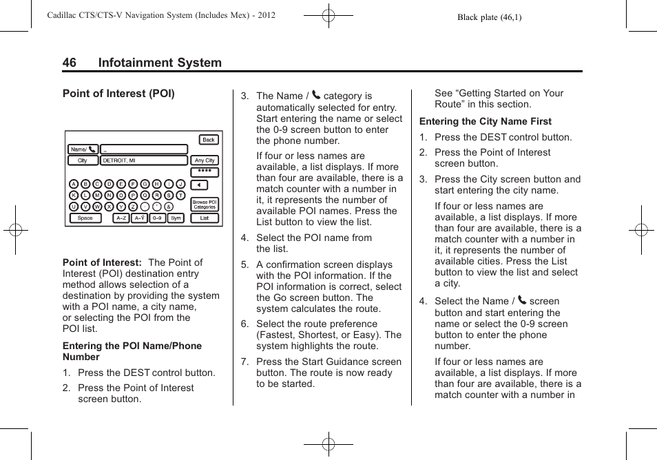 46 infotainment system | Cadillac CTS User Manual | Page 46 / 76