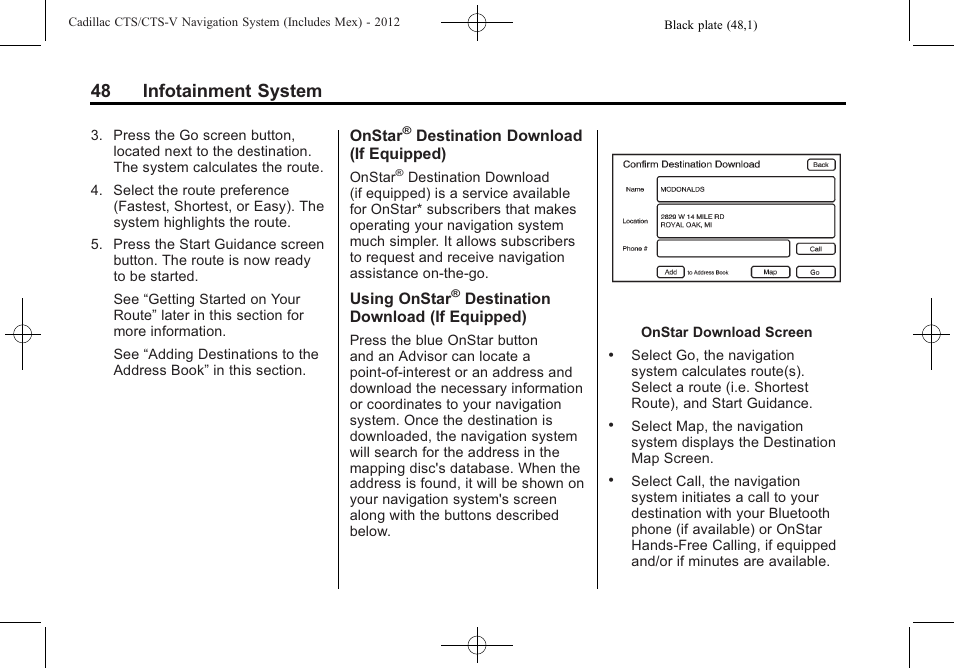 48 infotainment system | Cadillac CTS User Manual | Page 48 / 76