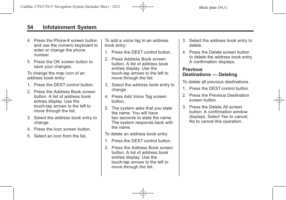 54 infotainment system | Cadillac CTS User Manual | Page 54 / 76