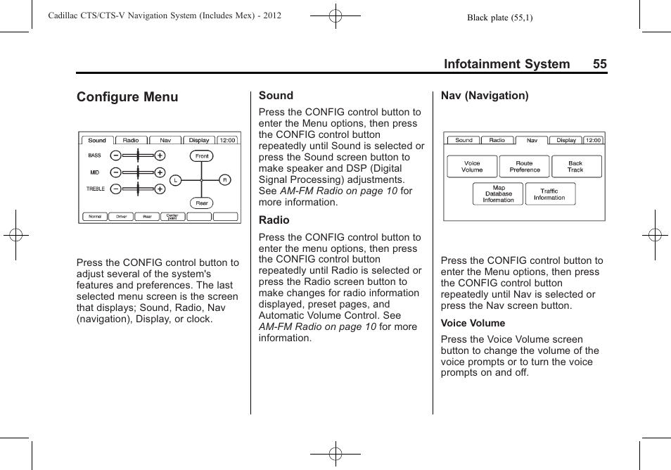 Configure menu | Cadillac CTS User Manual | Page 55 / 76