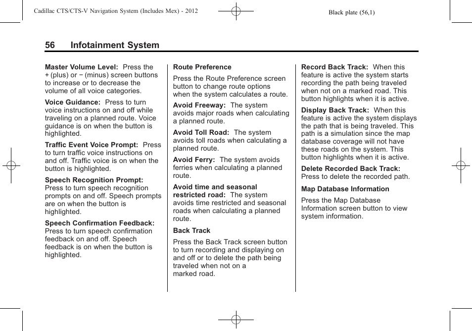 56 infotainment system | Cadillac CTS User Manual | Page 56 / 76