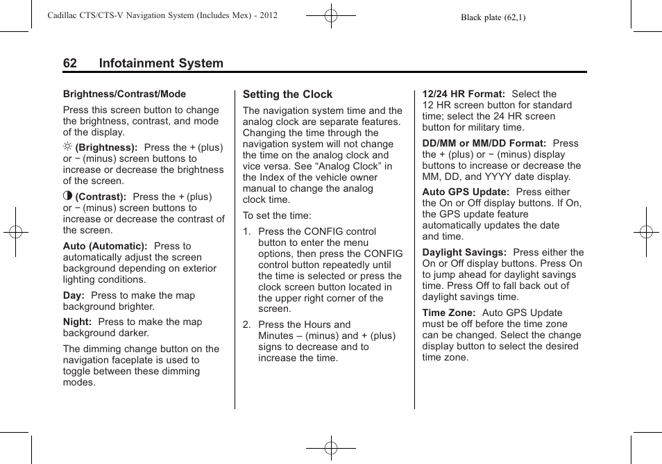 62 infotainment system | Cadillac CTS User Manual | Page 62 / 76