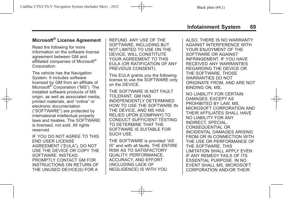 Infotainment system 69 | Cadillac CTS User Manual | Page 69 / 76