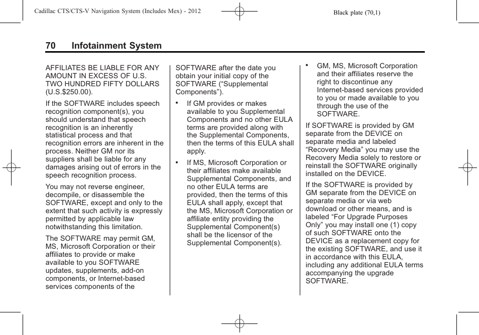 70 infotainment system | Cadillac CTS User Manual | Page 70 / 76