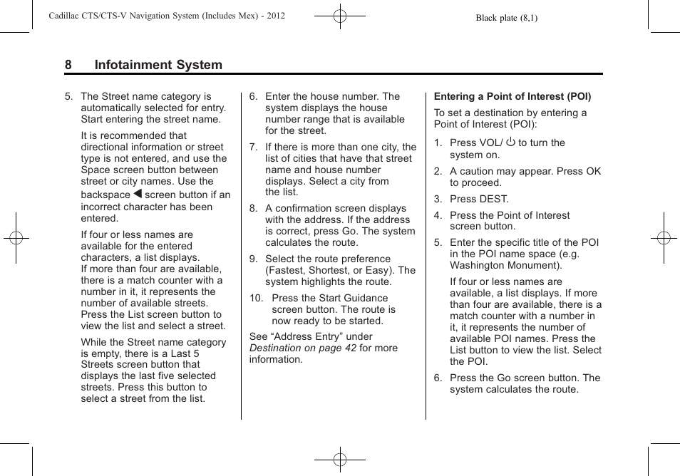 8infotainment system | Cadillac CTS User Manual | Page 8 / 76