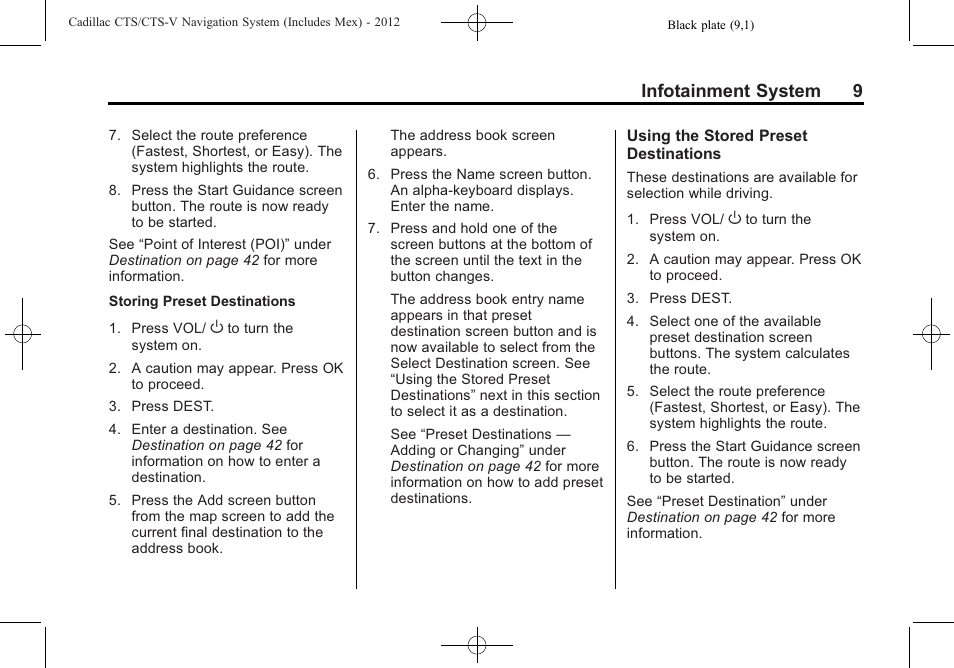 Infotainment system 9 | Cadillac CTS User Manual | Page 9 / 76