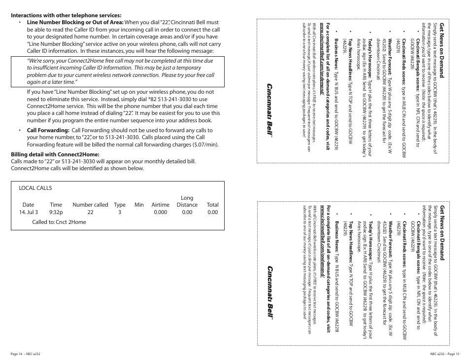 Cincinnati Bell NEC A232 User Manual | Page 8 / 9
